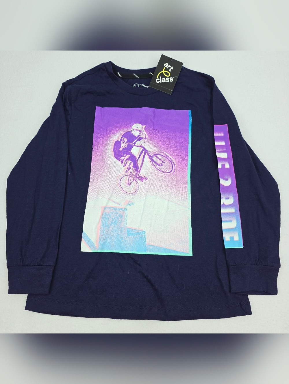 Art Class Boy's Graphic BMX Long Sleeve Tee Blue Size Small (6-7) NWT CP-3455